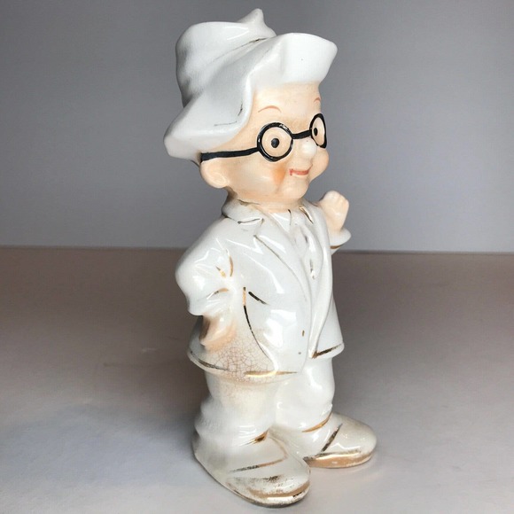 Pudgy Old Man Suit Hat Glasses Vintage Porcelain Figurine Gold H412 5/1 - RARE - Picture 10 of 12